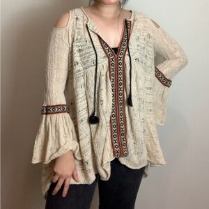 Free People Boho Oversized Flowy Embroidered Blouse Size Small